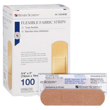 Henry Schein Fabric Adhesive Strip Bandages 34 x 3 Sterile 100 Ct