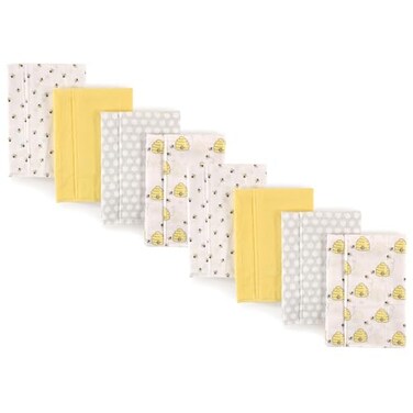 Hudson Baby Cotton Poly Flannel Burp Cloths Multipack Bee 8Pack One Size