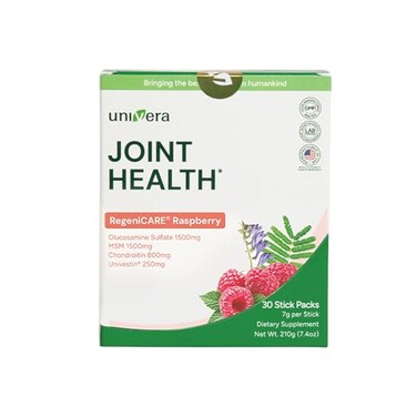 Univera Glucosamine Chondroitin MSM with Univestin Joint Support Powder Drink Mix for Mobility Flexibility Raspberry Flavor 30Day Supply 7g x 30 Sticks
