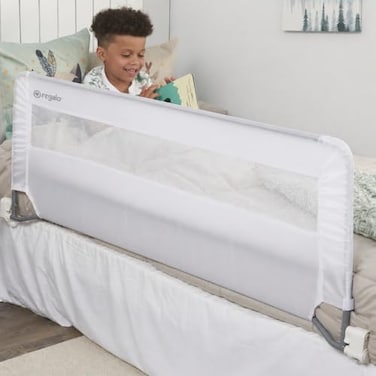 Regalo Safety 54 Extra Long Bed Rail Guard for Toddlers Swing Down Toddler Bed Rail with Reinforced Anchor Safety System 20 Tall Bed Safety Rail Fits Twin Full Queen Beds