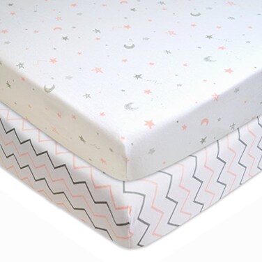 American Baby Company 2 Pack 100 Natural Cotton Fitted Mini Crib Sheets 38 x 24 Soft Breathable Small Nesting Portable Sheets Fits Pack N Play Mattresses Pink StarsZigzag for Boys Girls