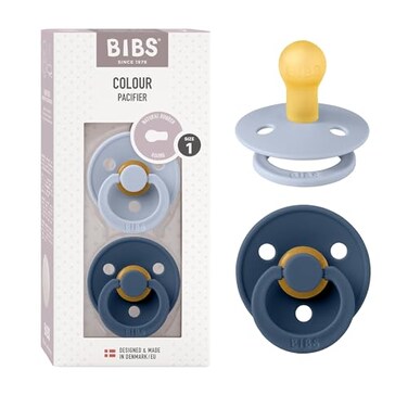 مجموعة لهايات BIBS الملونة، لهايات أطفال من المطاط الطبيعي، طقم من قطعتين، خالية من مادة BPA، صنع في الدنمارك، مناسبة للأطفال من عمر 0 ​​أشهر، عبوة من قطعتين، أزرق ترابي، أزرق فولاذي