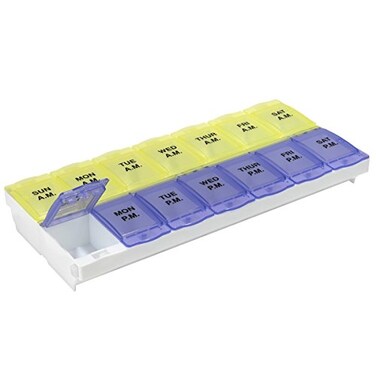 EZY DOSE 7Day AMPM Pill Planner Medicine Case Vitamin Organizer Box 2XLarge Locking Compartments to Secure Medication and Prevent Spilling Color May Vary Randomly Selected BPA Free