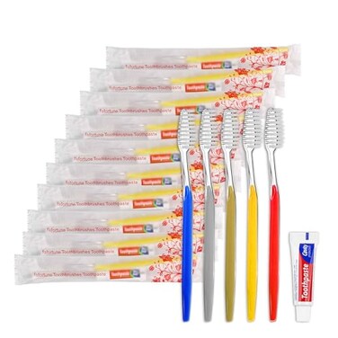 fafortune Disposable Toothbrushes with Toothpaste 200pcs 5 Colors