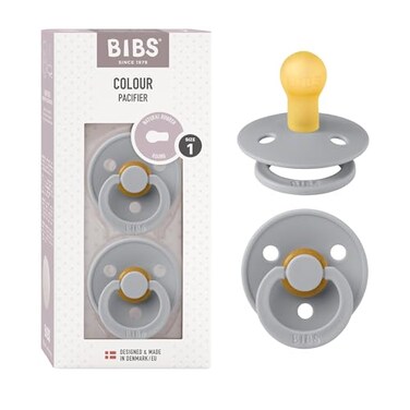 مجموعة لهايات BIBS الملونة، لهايات أطفال من المطاط الطبيعي، طقم من قطعتين، خالية من مادة BPA، صنع في الدنمارك، مناسبة للأطفال من عمر 0 ​​أشهر، عبوة من قطعتين، لون سحابي