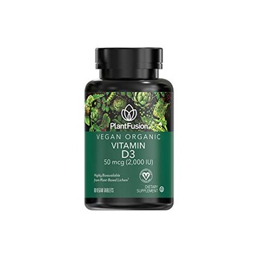 PlantFusion Vegan Vitamin D3 2000IU Organic Vitamin D3 Sourced from Vitashine Plant Based Lichen Promotes Immune and Bone Health 60 Tablets