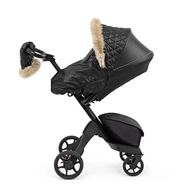 Stokke Xplory X Winter Kit Onyx Black Protects Baby from Cold Weather Wind Includes Fleece Mittens for Parents PFCFree Fabrics Reflective Zipper Genuine Sheepskin Rims