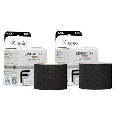 Kinesio Taping Elastic Therapeutic Athletic Tape Tex Gold FP Black 2 in x 164 ft 2 Pack