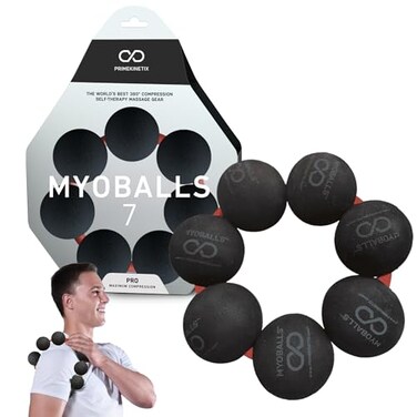 PRIMEKINETIX MyoBalls Massage Therapy Balls 360 Relief for Plantar Fasciitis Shin Splints Tight Calves IT Band Deep Tissue Trigger Point Tool for Athletes Active Lifestyles 7 Ball Set