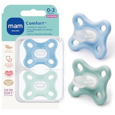 MAM Comfort Baby Pacifier 03 Mths Lightweight OnePiece Silicone 2 Pack