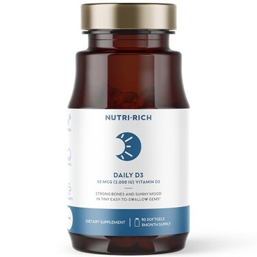 Nutri-Rich NutriRich Vitamin D3 2000 IU 50 mcg High Potency Immune Support Bone Muscle Support MCT Oil NonGMO Soy GlutenFree No Artificial Additives ThirdParty Tested Softgels 90 Count