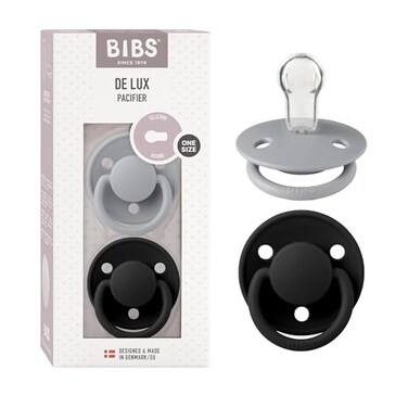 BIBS Pacifiers De Lux Collection BPAFree Round Nipple Silicone Made in Denmark Set of 2 CloudBlack Color Premium Soothers Size One Size