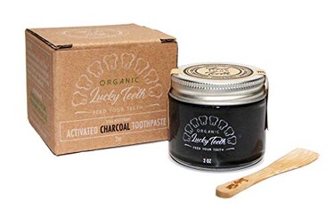 Lucky Teeth Zero Waste Glass jar Charcoal Toothpaste Xtra Whitening Toothpaste by All Natural Organic Remineralizing and Fortifying 2 oz Glass