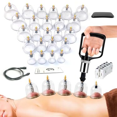 مجموعة أكواب الحجامة من أيكوتو، مجموعة علاج تدليك الجسم بالأكواب، مجموعة الحجامة لعلاج السيلوليت، 24 كوب شفط