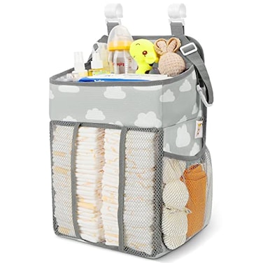 Maliton Hanging Diaper Caddy Organizer Diaper Stacker for Changing Table Crib Playard or Wall Nursery Organization Baby Shower Gifts for Newborn Gray Cloud
