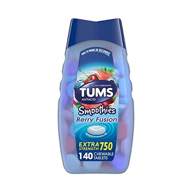 TUMS Antacid Smoothies Berry Fusion Extra Strength 750 Smooth Dissolve 140 Chewable Tablets