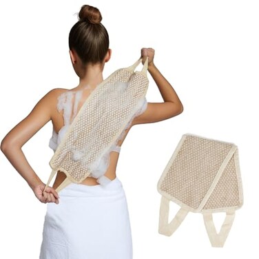 MARRASSA Back Scrubber for Shower with Handles Natural Jute Body Exfoliator Long Rectangular Bath Loofah for Deep Cleansing Reusable Loofah for Women and Men Exfoliating Back Scrubber