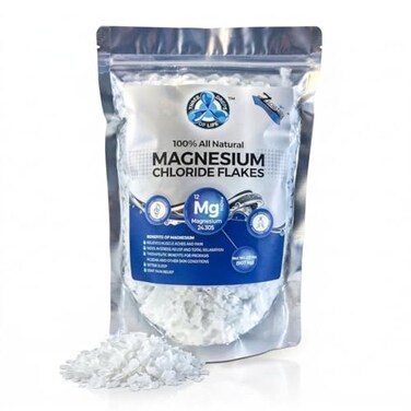 Three Drops All Natural Magnesium Chloride Flakes High Potency Absorption Chloride Wins Over Epsom Magnesium Directly from the Source Numerous Health Benefits 2lb Bulk Bag 1 Pack