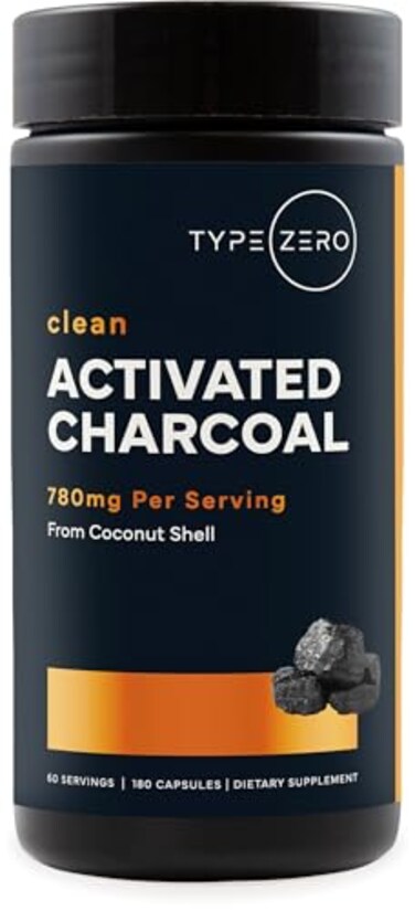 Type Zero Activated Charcoal Capsules 180 Count 60 Servings 780mg Per Serving from Coconut Shell NonGMO GlutenFree