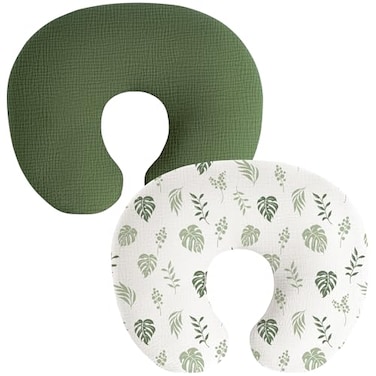 Coreeky Muslin Nursing Pillow Covers 2 Pack Soft Adorable Slipcovers with Zipper Closure 100 Cotton Covers for Breastfeeding Pillows Leaf Green