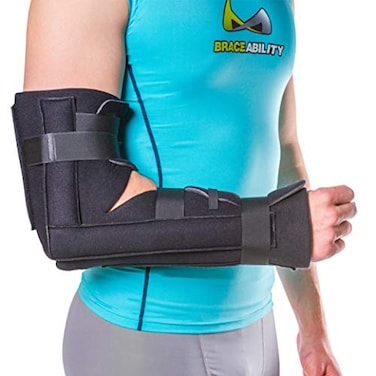 دعامة تثبيت الكوع BraceAbility، جبيرة ذراع طويلة قابلة للإزالة، وجبيرة تقويمية ناعمة للساعد، لعلاج كسور عظم العضد البعيدة فوق اللقمة، أو كسور عظم الزند القريبة، أو التهاب الجراب الزندي LXL