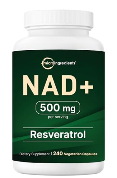 مكونات دقيقة: 500 ملغ من NAD مع ريسفيراترول، 240 كبسولة نباتية، مكمل غذائي 2 في 1 للنساء والرجال، بديل لمسار NMN، غير معدل وراثيًا، خالٍ من الغلوتين.