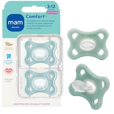 MAM Comfort Baby Pacifier 312 Mths Lightweight OnePiece Silicone 2 Pack