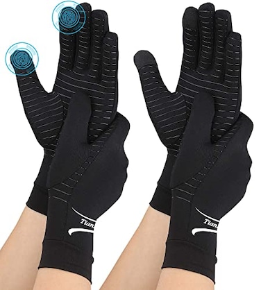 Tianhengyi 2 Pairs Copper Arthritis Gloves for Hand Pain Full Finger Compression Gloves for Men Women Relieve Swelling Carpal Tunnel Support Wrist Joint for Crocheting Touch Screen Medium