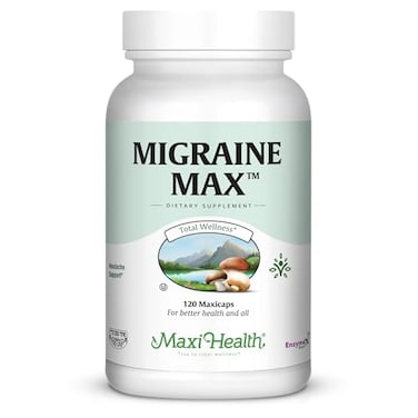 Maxi Health Migraine Supplement Powerful Natural Migraine Headache Support with 9 Active Ingredients Kosher NonDrowsy 120 EasytoSwallow Capsules