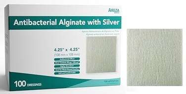 Areza Medical Areza Silver Calcium Alginate Antibacterial Wound Dressing Pads Sterile NonStick Highly Absorbent for Wound Drainage Infection Risk 425425 100Pack per Box 1 Box