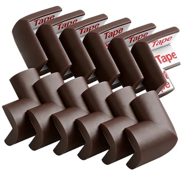 DYKESON 12 Pack Soft Corner Protector Baby Proofing Edge Corner Guards Furniture Safety Bumper for Table Fireplace Stair Cabinet Brown