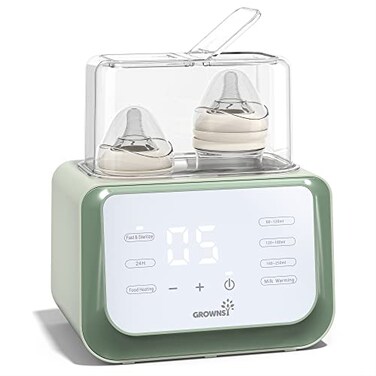 GROWNSY Baby Bottle Warmer Grownsy 8in1 Fast Milk Warmer with Timer Breastmilk or Formula Fits 2 Bottles Accurate Temperature Control with Defrost Sterilizing Keep Heat Baby Food Jars Function