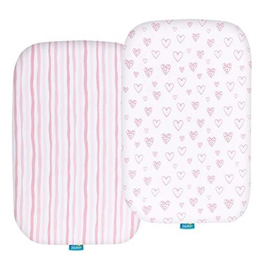 Biloban Bassinet Sheets Compatible with Baby Delight Beside Me Dreamer Bassinet 2 Pack Ultra Soft Bassinet Sheet for Baby Pink Print