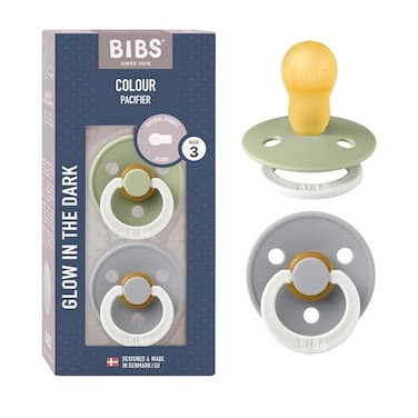 مجموعة لهايات BIBS الملونة، لهايات أطفال من المطاط الطبيعي، طقم من قطعتين، خالية من مادة BPA، صنع في الدنمارك، مناسبة للأطفال من عمر 18 شهرًا، عبوة من قطعتين، لون أخضر فاتح، لون ليلي سحابي