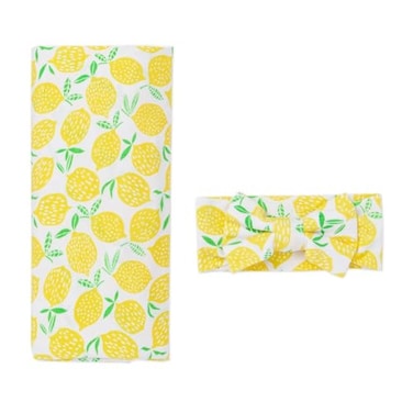 Little Sleepies Swaddle Headband Bow Set Viscose from Bamboo Baby Swaddles Newborn Baby Girl Clothes Lemons
