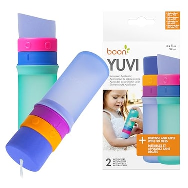 Boon Yuvi Sunscreen Applicator for Kids Refillable and Spill Proof Kids Sunscreen Brush with Soft Foam Sponge Summer Beach Essentials for Vacation 3 Oz Travel Size 2 Count