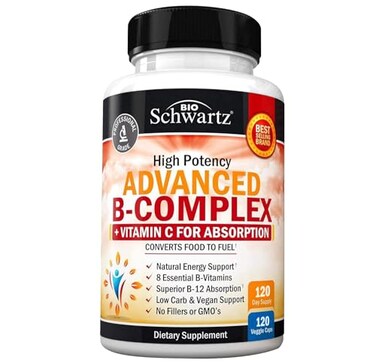 BioSchwartz Vitamin B Complex with Vitamin C for Maximum Absorption Methylcobalamin b12 Folate Folic Acid Supplement B1 B2 B3 B5 B6 B7 B9 for Immune Energy Nervous System Support NonGMO 120 count