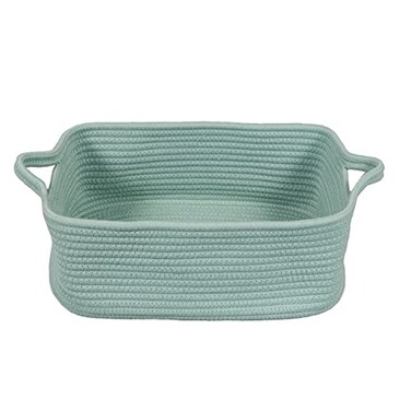 XUANGUO Medium Woven Cotton Rope Storage Basket with Handles Light Green
