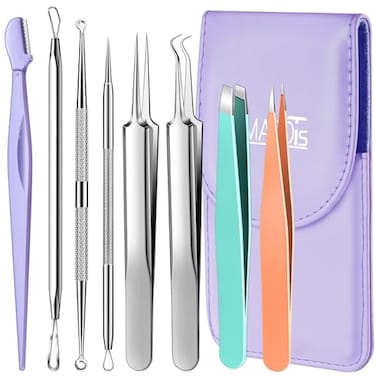 TsMADDTs Blackhead Remover Tools and Ingrown Hair Tweezers 9 pcs Pimple Popper Tool Kit Ingrown Hair Removal Kit with Pimple Extractor Pore Extractor Tweezers Razor