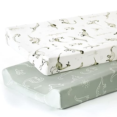GRSSDER Stretch Ultra Soft Jersey Knit Changing Pad Cover Set 2 Pack Change Table Pad Covers Fit 3234 x 16 Pads Safe and Snug Pretty Pattern for Baby Dinosaur