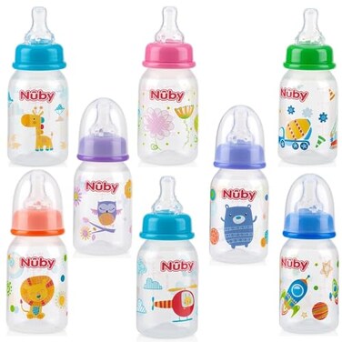 Nuby Printed NonDrip Bottle 4 Ounce 1 Pack of 1 Bottle Colors May Vary