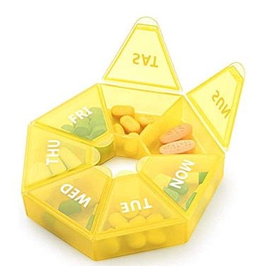 INVODA Weekly Pill Organizer Large 7 Day Pill Box Organizer Daily Medicine Case for Vitamin Fish Oil Pills Supplements Arthritis Friendly Yellow 1PCS