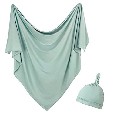 OWLOWLA Newborn Swaddle Set Stretch Wrap Swaddle Receiving Blanket for Baby Boy GirlSage