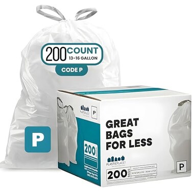 Plasticplace Drawstring Trash Bags Compatible with simplehuman Code P White Garbage Liners 1316 Gallon 5060 Liter 235 x 315 200 Count