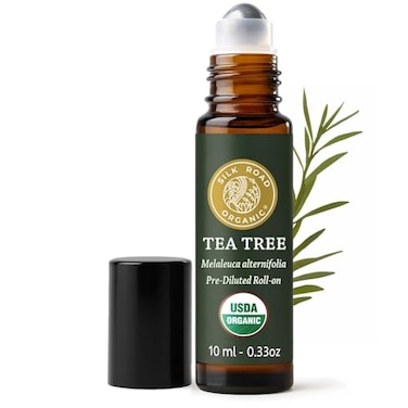 Silk Road Organic Tea Tree Essential Oil Roll On for Healthy Clear Skin Nail Care Foot Care 100 Pure USDA Certified 10 ml Roller