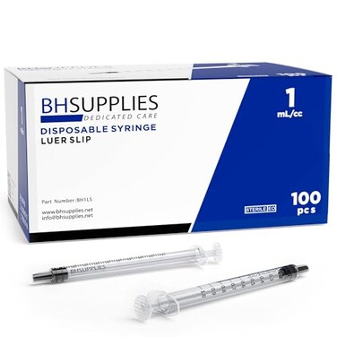 BH Supplies 1ml Luer Slip Tip Syringes No Needle Sterile Individually Wrapped 100 Syringes
