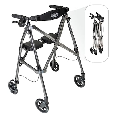 Able Life Stander Space Saver Rollator Lightweight Folding Rolling Walker with Seat for Seniors Adults 4Wheel Mobility Aid with 6inch Wheels Locking Brakes Padded Seat with Backrest Black Walnut