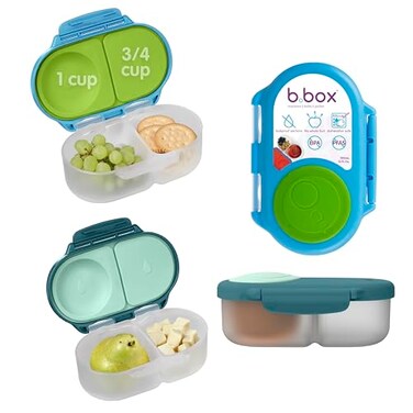 b.box bbox Snack Box 2 Pack Leak Proof Mini Bento Box for Kids Toddlers 2 Compartment Snack Containers for Kids Dishwasher Safe BPA Free PFAS Free Ages 4m 1 34 Cup Each Ocean Blue Forest