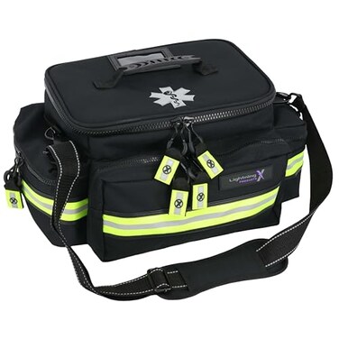 Lightning X Medium First Responder EMT Bag LXMB25 wReflective Shoulder Strap Zippered Compartments for First Aid Trauma Supplies RED
