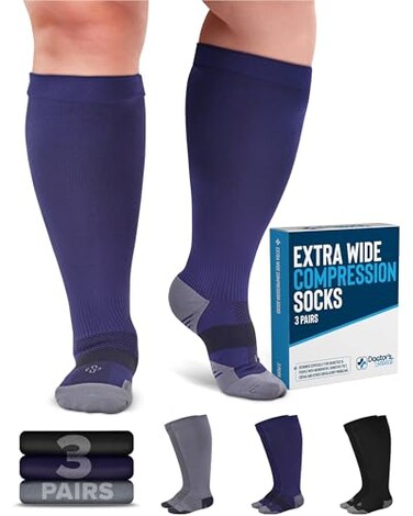 Doctor's Select Doctors Select 3 Pairs Plus Size Compression Socks Wide Calf Up to 6XL 2030 mmHg Compression Socks for Women Wide Calf Soreness Support Black Gray Navy